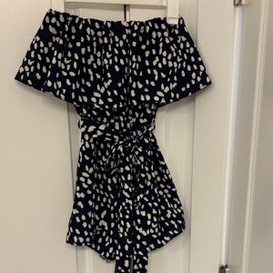 Navy Off-Shoulder Polka Dot Dress